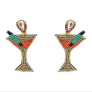 Beaded Martini Glass Earrings Orange